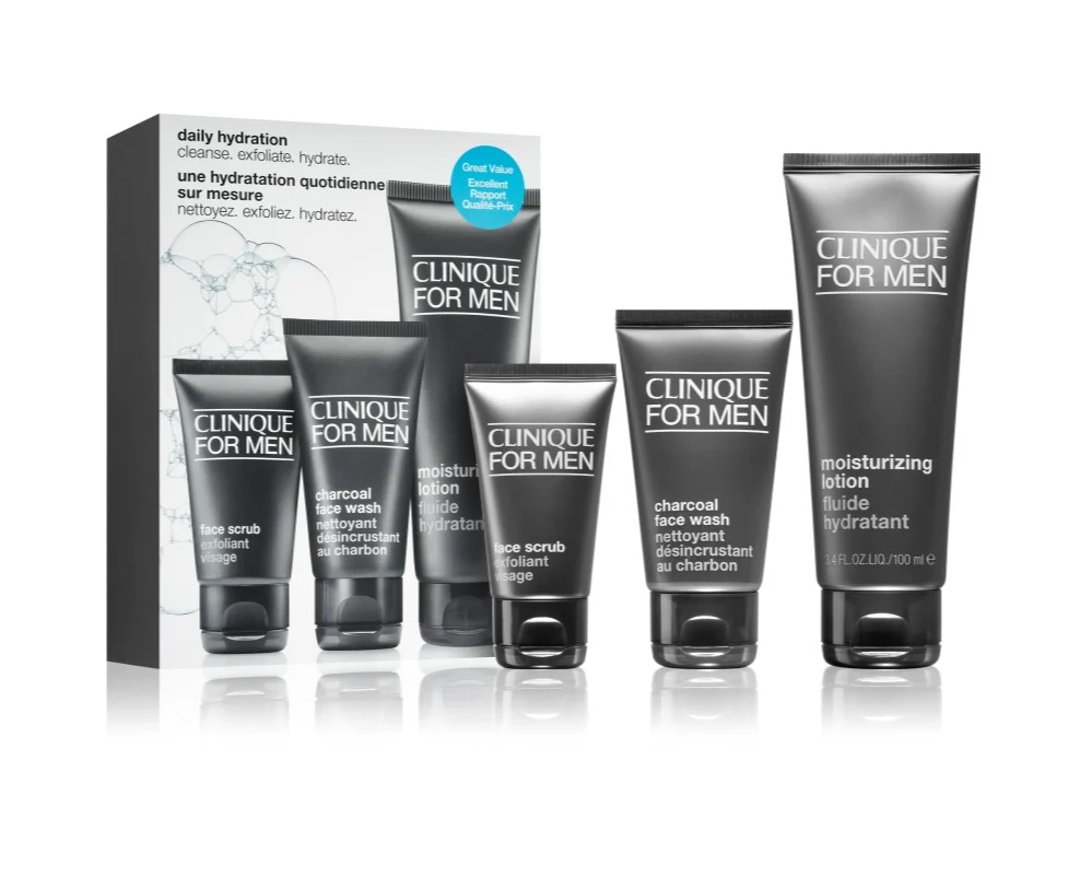 Набор (50 мл - средство для умывания Clinique For Men Charcoal Face Wash + 30 мл - скраб для лица Clinique For Men Face Scrub + 100 мл - лосьон для лица Clinique For Men Moisturizing Lotion)