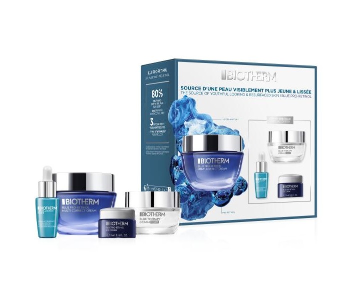 Набор ( 50 мл - крем для лица Biotherm Blue Therapy Pro-Retinol + 15 мл - крем для лица Biotherm Blue Therapy Night Cream + 7 мл - эликсир для лица Biotherm Life Plankton Elixir + 5 мл - крем для кожи вокруг глаз Biotherm Life Plankton Eye)