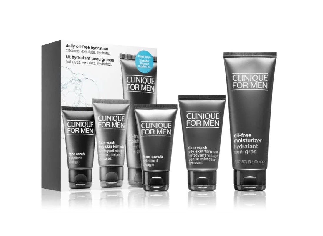 Набор (50 мл - средство для умывания Clinique For Men Charcoal Face Wash + 30 мл - скраб для лица Clinique For Men Face Scrub + 100 мл - крем-гель для лица Clinique For Men Oil-Free Moisturizer)