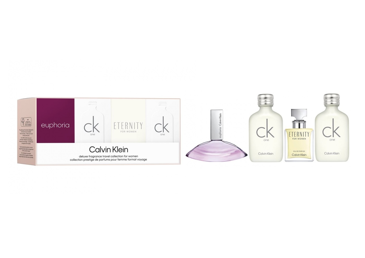 Набір (2х10 мл – туалетна вода (edt) Calvin Klein CK One 4 мл – парфумована вода (edp) Calvin Klein Euphoria 5 мл – парфумована вода (edp) Calvin Klein Eternity For Women)