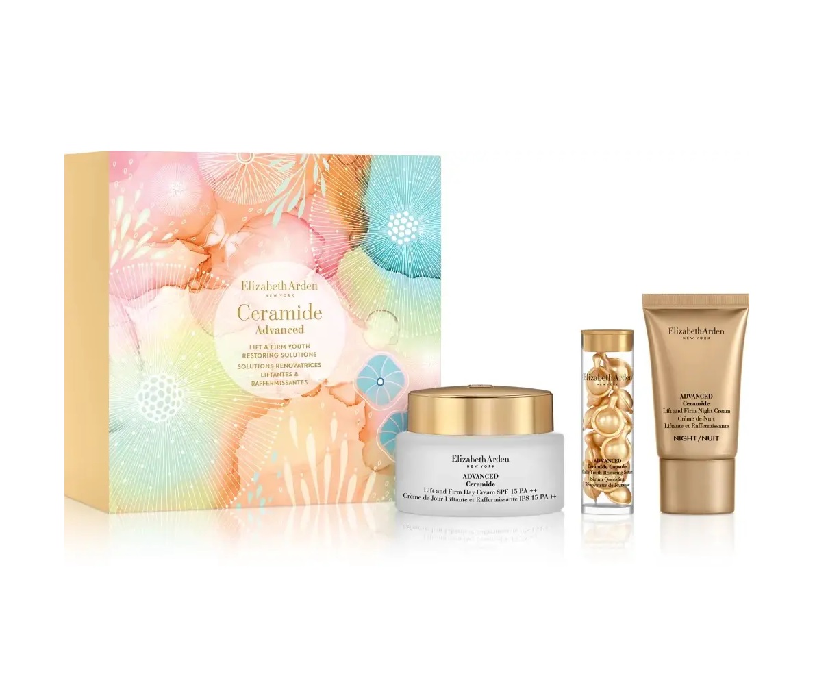 Набор (50 мл - крем для лица Elizabeth Arden Ceramide Lift & Firm Day Cream SPF15 + 15 мл - крем для лица Elizabeth Arden Ceramide Lift & Firm Night Cream + 14 шт - капсулы для лица Elizabeth Arden Advanced Ceramide Capsules Daily Youth Restoring)