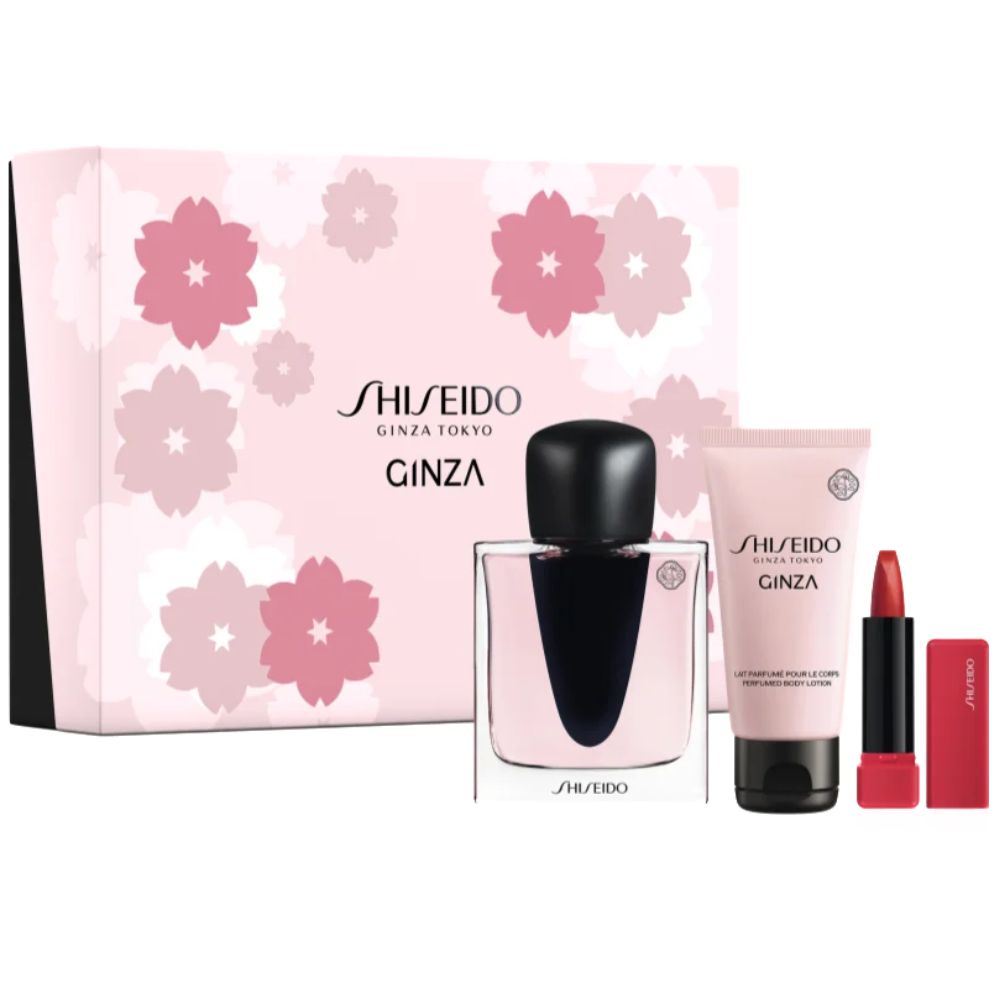 Набор Shiseido Ginza Set (50 мл - парфюмированная вода (edp) + 50 мл - лосьон для тела (b\l) + 2.2 гр - помада для губ TechnoSatin Gel Lipstick 415 Short Circuit)