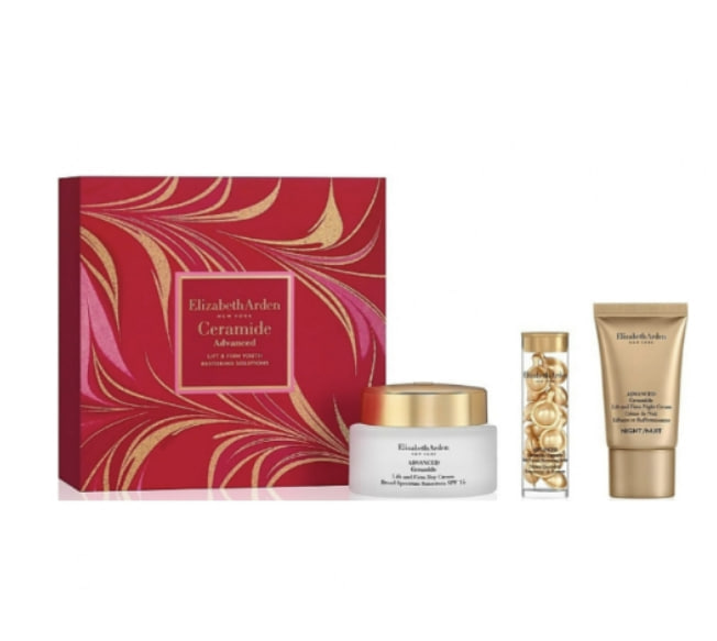 Набор (15 мл - крем для лица и шеи Elizabeth Arden Ceramide Lift Аnd Firm Night Cream + крем для контура глаз Elizabeth Arden Ceramide Lift and Firm Eye Cream Sunscreen SPF 15 + 3,2 мл - сыворотка для лица Elizabeth Arden Hyaluronic Acid Ceramide Capsules