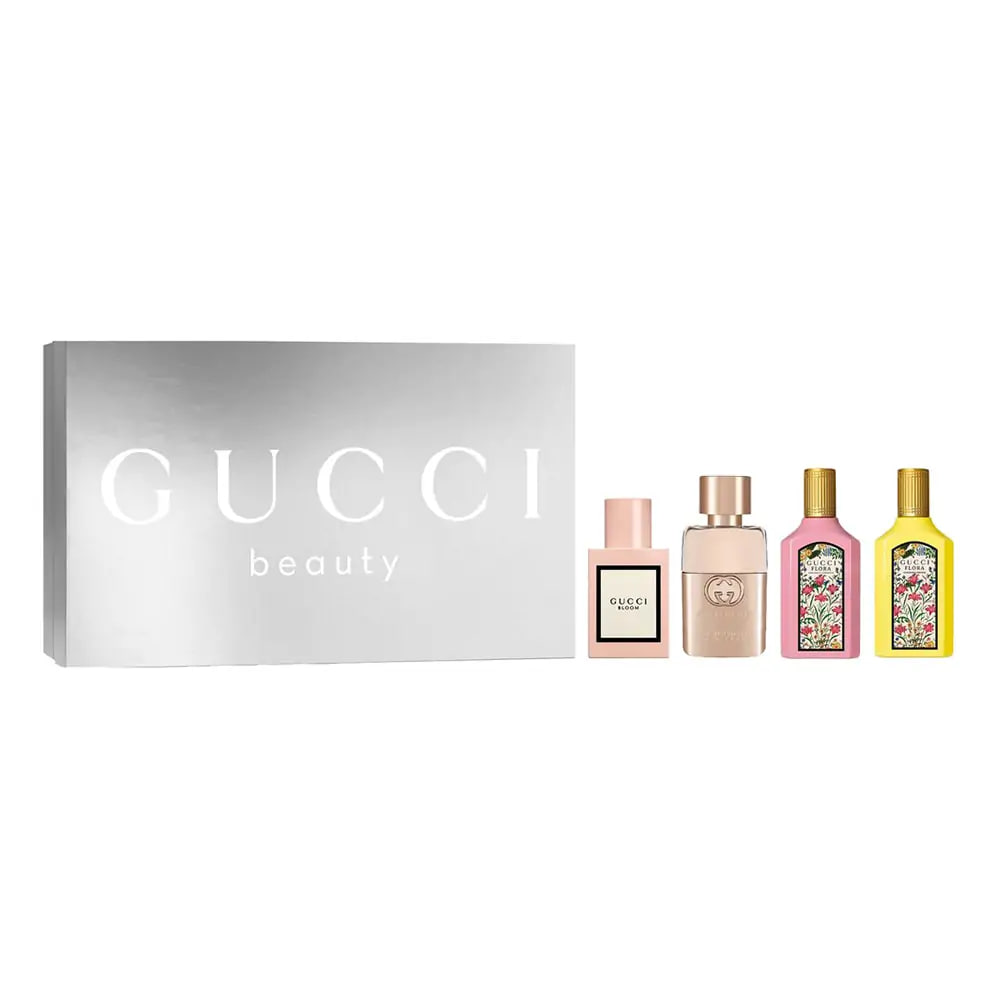 Набор (5 мл - парфюмированная вода (edp) Gucci Flora Gorgeous Gardenia + 5 мл - парфюмированная вода (edp) Gucci Flora Gorgeous Orchid + 5 мл - парфюмированная вода (edp) Gucci Guilty Pour Femme +  5 мл - парфюмированная вода (edp) Gucci Bloom)