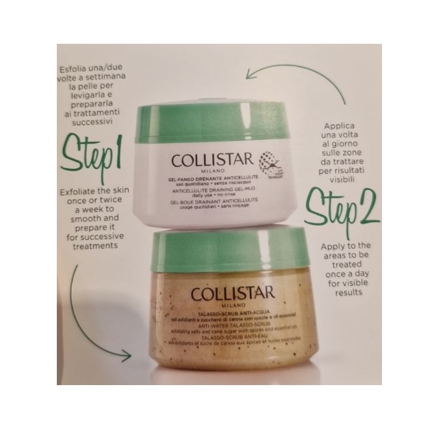 Набір (30 г - скраб для тіла Collistar Talasso-Scrub Anti-Acqua, пробник + 8 мл - гель для тіла Collistar Gel-Fango Drenante Anticellulite, пробник)