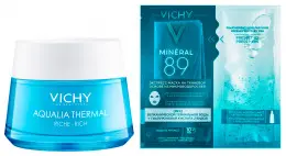 Набор для лица Vichy Aqualia Thermal Rich Rehydrating Cream + Mineral 89 Fortifying Recovery Mask